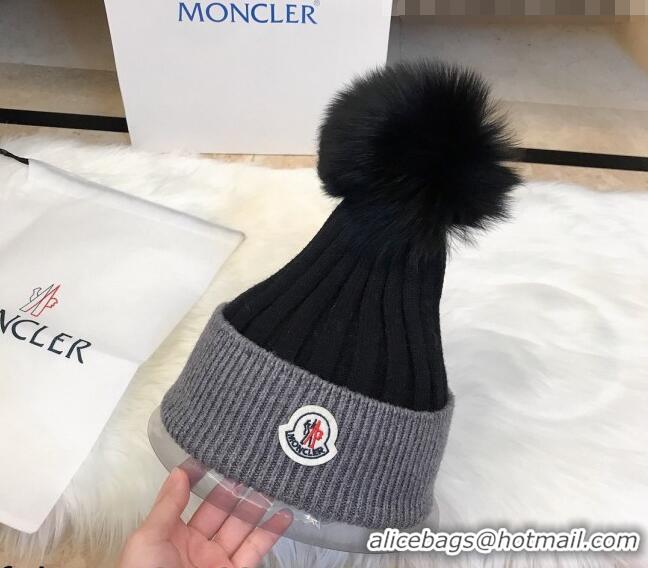 Sophisticated Cheap Moncler Wool Knit Hat 110536 Black/Grey 2021