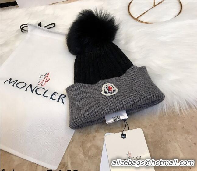 Sophisticated Cheap Moncler Wool Knit Hat 110536 Black/Grey 2021