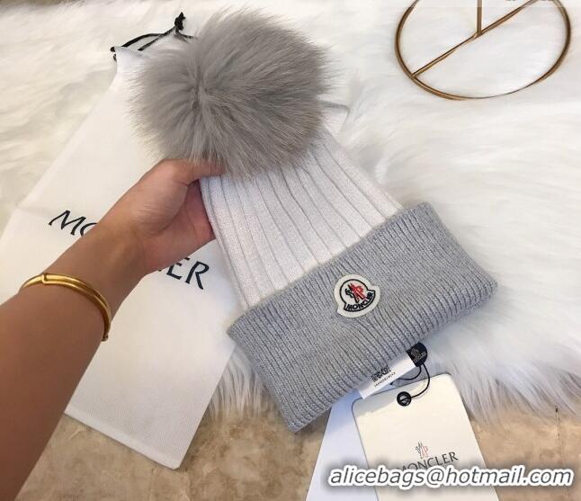 Hot Sell Fashion Moncler Wool Knit Hat 110537 White/Grey 2021