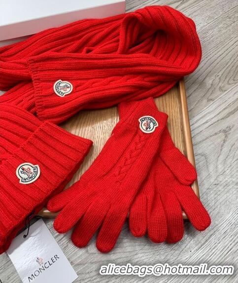 Fashion Discount Moncler Scarf, Hat and Gloves Three-piece Suit M3053 Red 2021