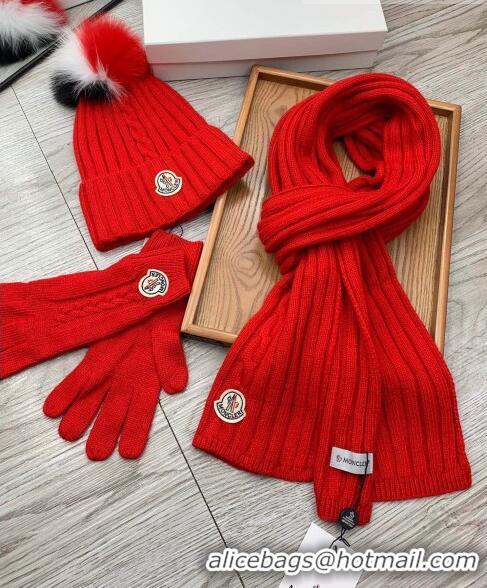 Fashion Discount Moncler Scarf, Hat and Gloves Three-piece Suit M3053 Red 2021