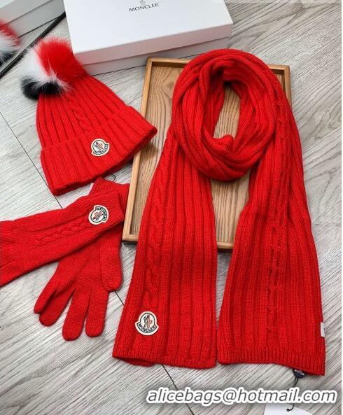 Fashion Discount Moncler Scarf, Hat and Gloves Three-piece Suit M3053 Red 2021