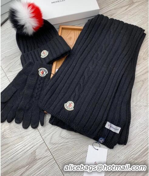 Buy Classic Moncler Scarf, Hat and Gloves Three-piece Suit M3053 Black 2021