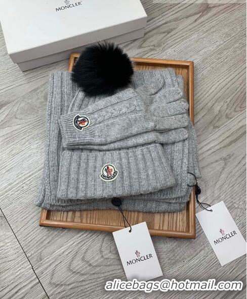 New Design Moncler Scarf, Hat and Gloves Three-piece Suit M3053 Grey 2021