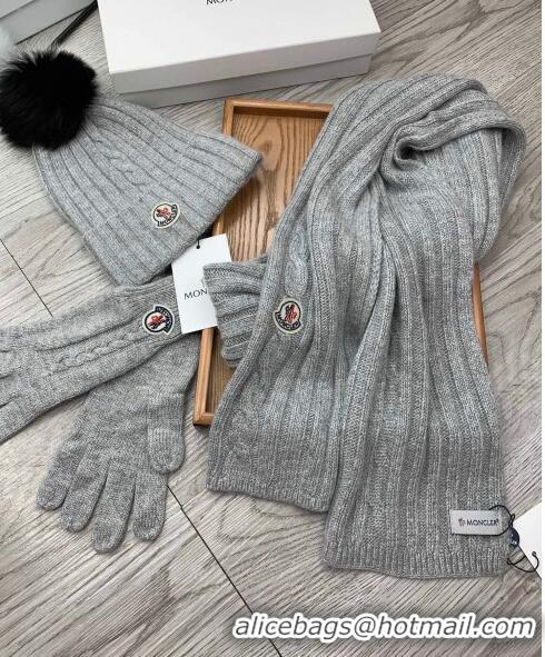 New Design Moncler Scarf, Hat and Gloves Three-piece Suit M3053 Grey 2021