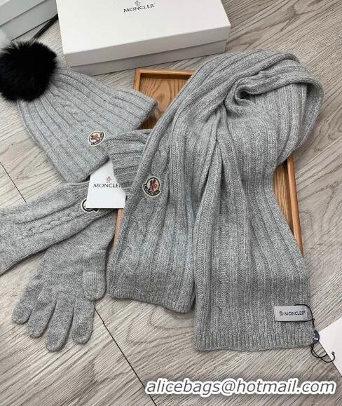 New Design Moncler Scarf, Hat and Gloves Three-piece Suit M3053 Grey 2021