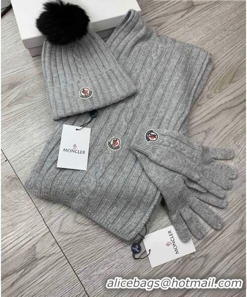 New Design Moncler Scarf, Hat and Gloves Three-piece Suit M3053 Grey 2021