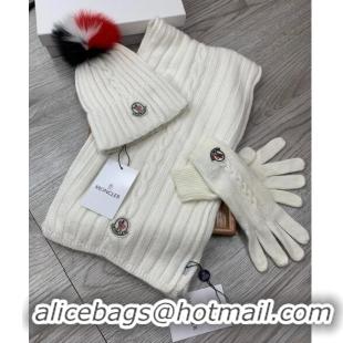 Top Quality Moncler Scarf, Hat and Gloves Three-piece Suit M3053 White 2021