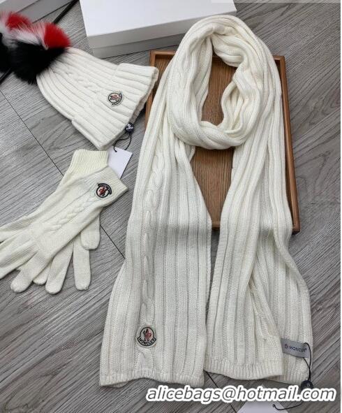 Top Quality Moncler Scarf, Hat and Gloves Three-piece Suit M3053 White 2021