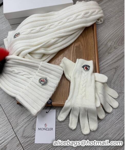 Top Quality Moncler Scarf, Hat and Gloves Three-piece Suit M3053 White 2021