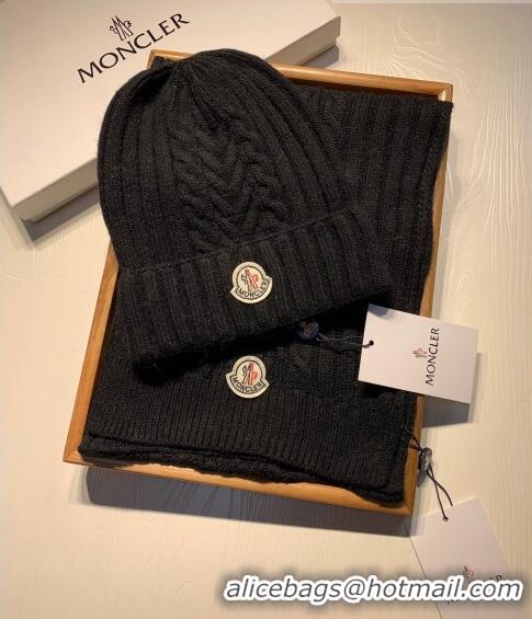 New Fashion Moncler Knit Hat and Scarf Set 0923 Black 2022