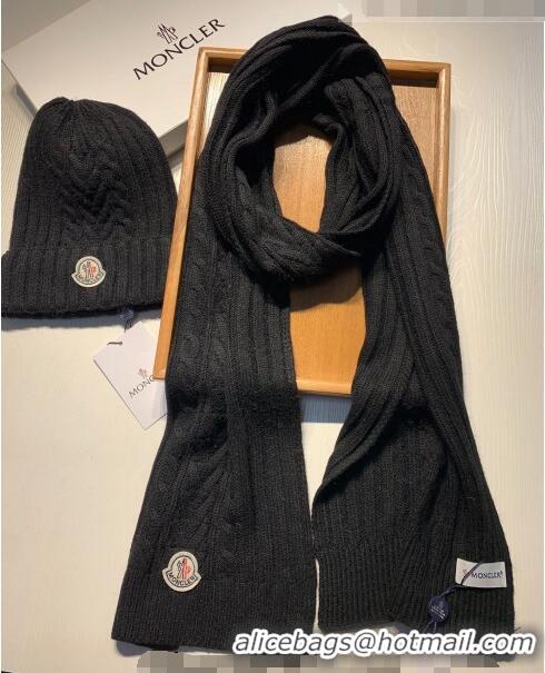 New Fashion Moncler Knit Hat and Scarf Set 0923 Black 2022