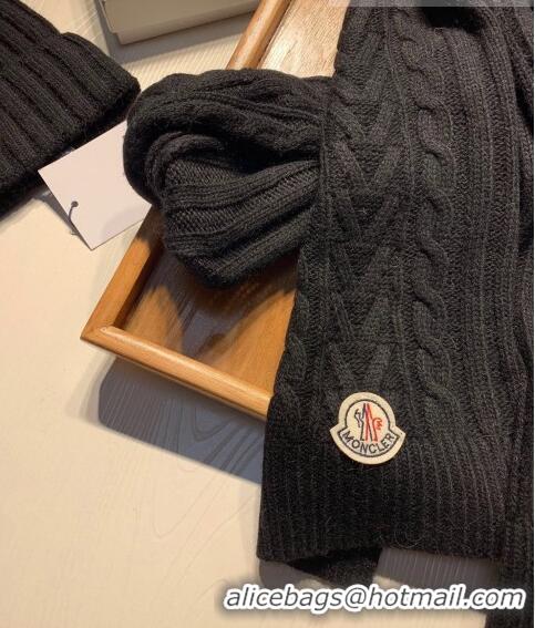 New Fashion Moncler Knit Hat and Scarf Set 0923 Black 2022