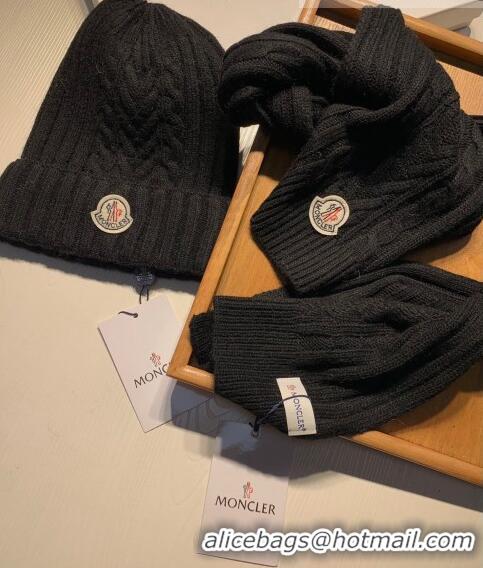 New Fashion Moncler Knit Hat and Scarf Set 0923 Black 2022