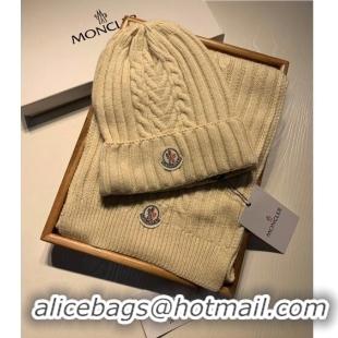 Discount Moncler Knit Hat and Scarf Set 0923 Beige 2022