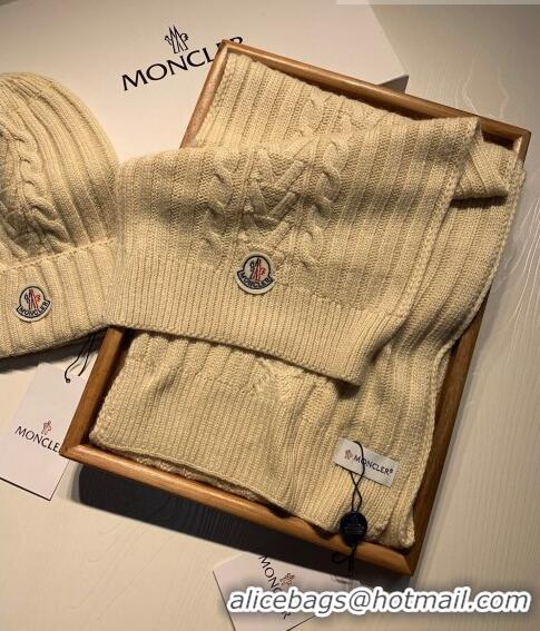 Discount Moncler Knit Hat and Scarf Set 0923 Beige 2022