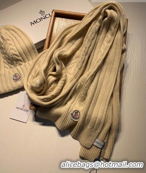 Discount Moncler Knit Hat and Scarf Set 0923 Beige 2022