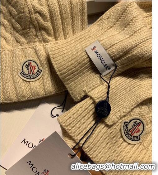 Discount Moncler Knit Hat and Scarf Set 0923 Beige 2022