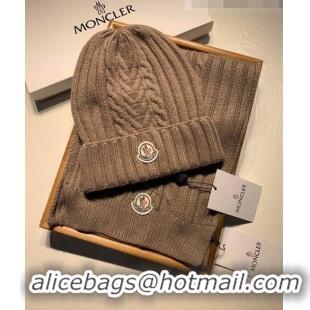 Inexpensive Moncler Knit Hat and Scarf Set 0923 Khaki 2022