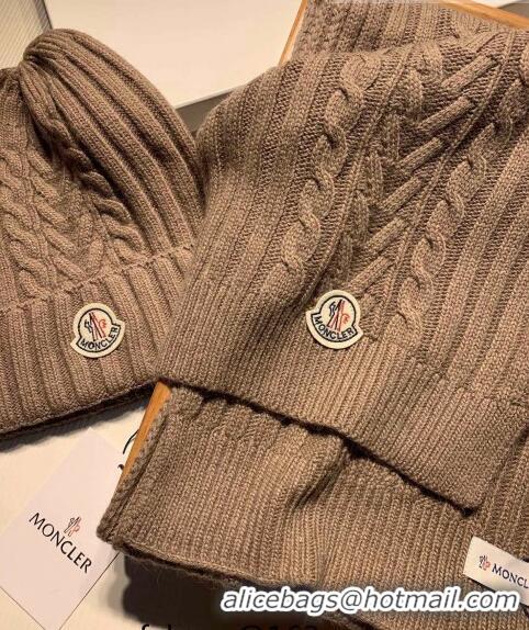 Inexpensive Moncler Knit Hat and Scarf Set 0923 Khaki 2022