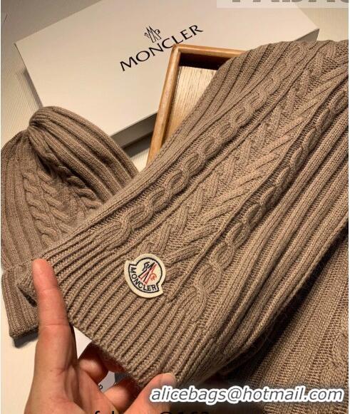 Inexpensive Moncler Knit Hat and Scarf Set 0923 Khaki 2022