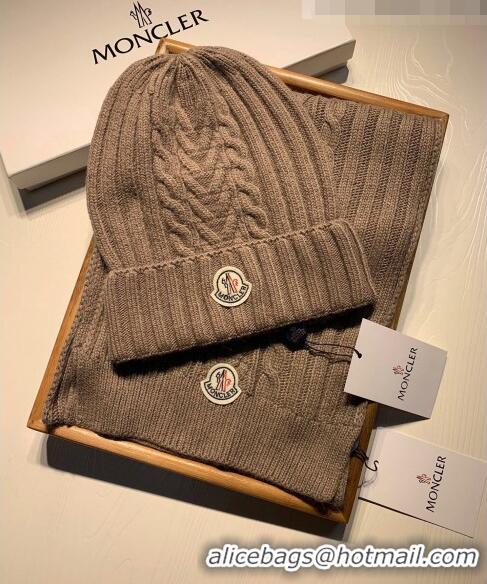 Inexpensive Moncler Knit Hat and Scarf Set 0923 Khaki 2022