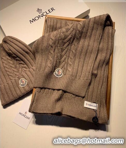 Inexpensive Moncler Knit Hat and Scarf Set 0923 Khaki 2022