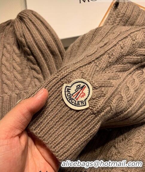 Inexpensive Moncler Knit Hat and Scarf Set 0923 Khaki 2022