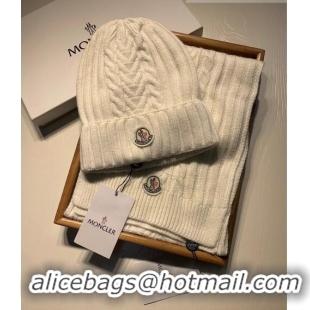 Luxury Classic Moncler Knit Hat and Scarf Set 0923 White 2022