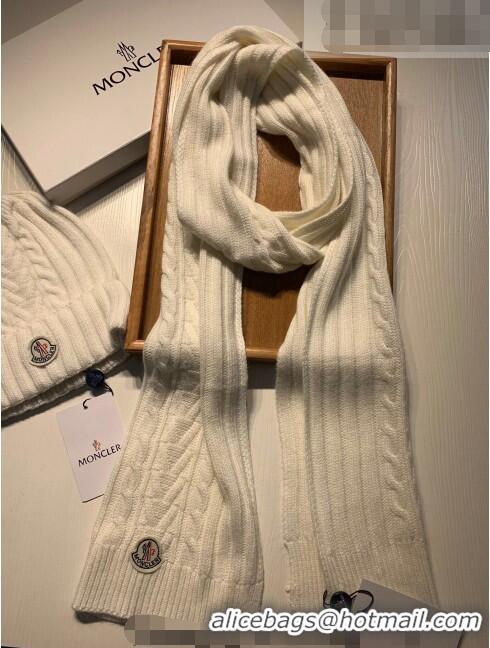 Luxury Classic Moncler Knit Hat and Scarf Set 0923 White 2022