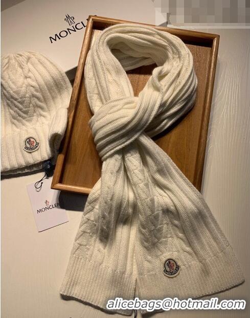 Luxury Classic Moncler Knit Hat and Scarf Set 0923 White 2022