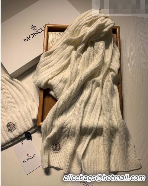 Luxury Classic Moncler Knit Hat and Scarf Set 0923 White 2022