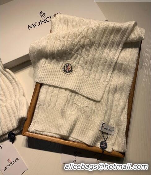 Luxury Classic Moncler Knit Hat and Scarf Set 0923 White 2022