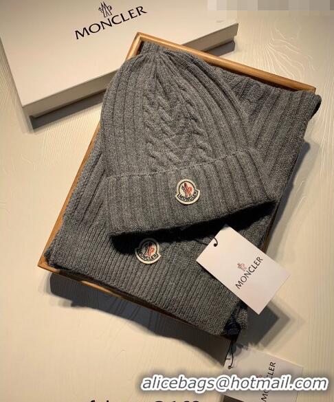 Cheapest Moncler Knit Hat and Scarf Set 0923 Dark Grey 2022