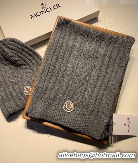 Cheapest Moncler Knit Hat and Scarf Set 0923 Dark Grey 2022