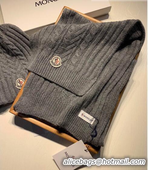 Cheapest Moncler Knit Hat and Scarf Set 0923 Dark Grey 2022