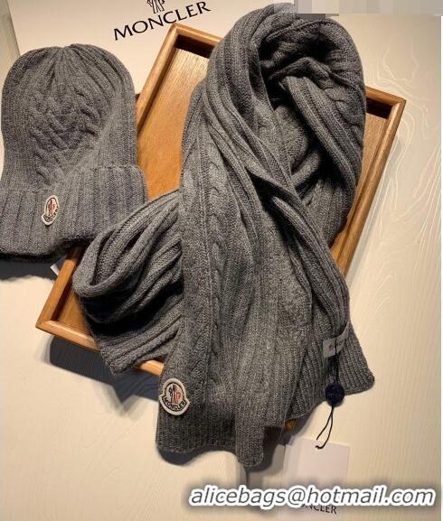 Cheapest Moncler Knit Hat and Scarf Set 0923 Dark Grey 2022