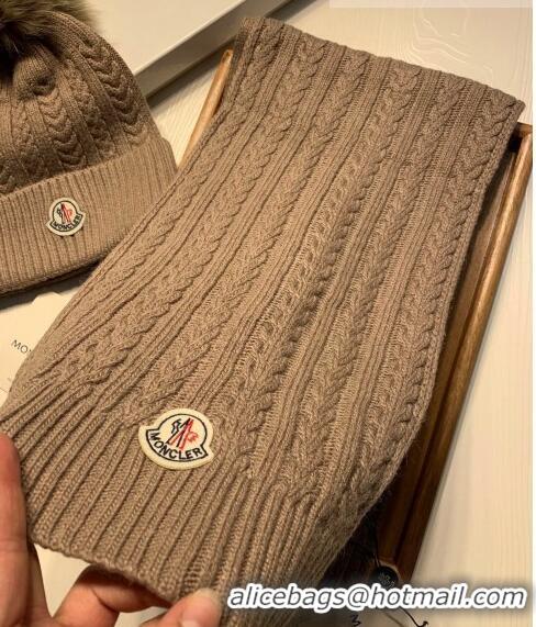 Fashion Bulk Moncler Wool Knit Hat and Scarf Set 092373 Khaki 2022