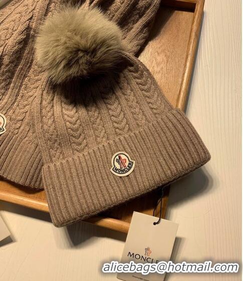 Fashion Bulk Moncler Wool Knit Hat and Scarf Set 092373 Khaki 2022