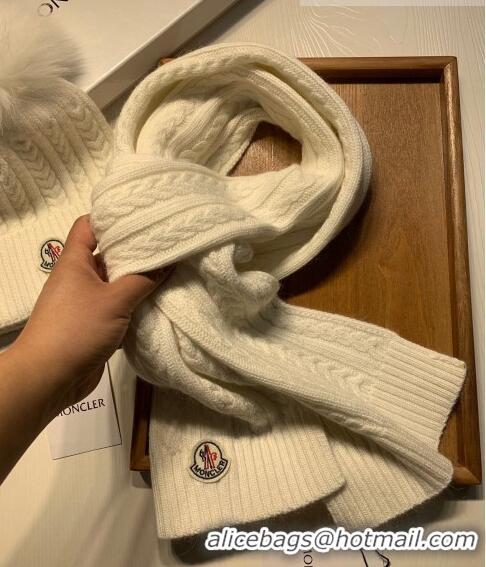 Buy Luxury Moncler Wool Knit Hat and Scarf Set 092373 White 2022