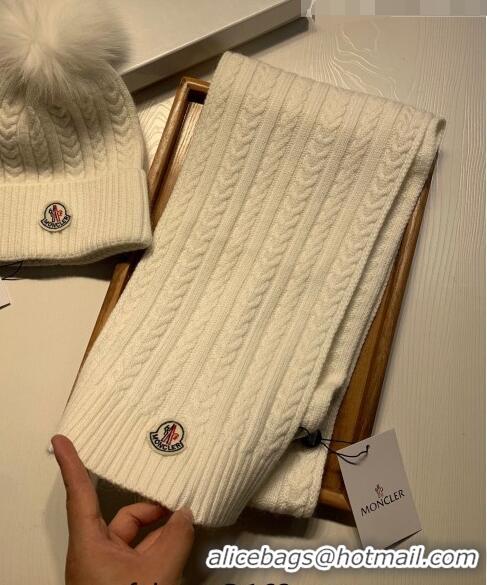 Buy Luxury Moncler Wool Knit Hat and Scarf Set 092373 White 2022