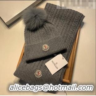 Market Sells Moncler Wool Knit Hat and Scarf Set 092373 Grey 2022