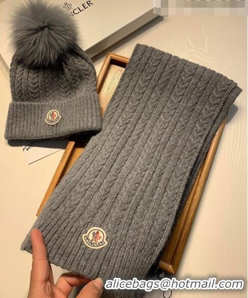 Market Sells Moncler Wool Knit Hat and Scarf Set 092373 Grey 2022