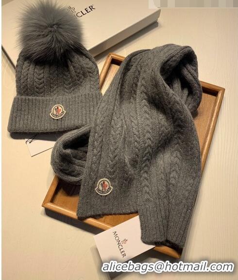 Market Sells Moncler Wool Knit Hat and Scarf Set 092373 Grey 2022