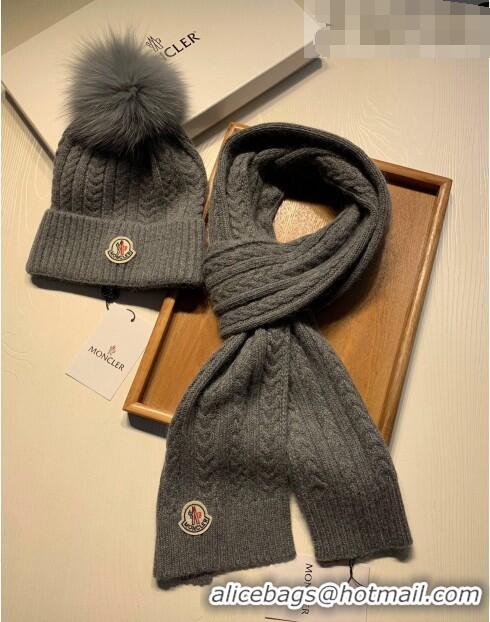 Market Sells Moncler Wool Knit Hat and Scarf Set 092373 Grey 2022