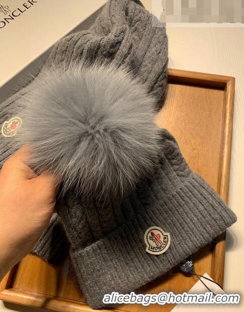 Market Sells Moncler Wool Knit Hat and Scarf Set 092373 Grey 2022