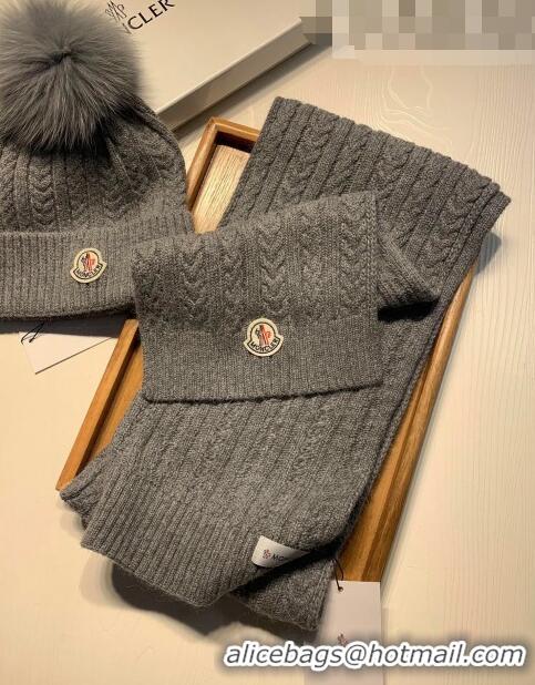 Market Sells Moncler Wool Knit Hat and Scarf Set 092373 Grey 2022