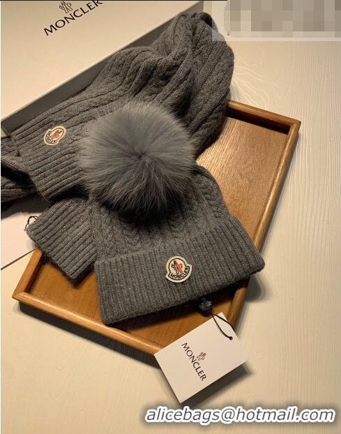 Market Sells Moncler Wool Knit Hat and Scarf Set 092373 Grey 2022