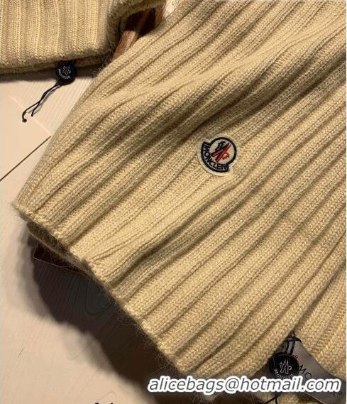 Buy Discount Moncler Wool Knit Hat and Scarf Set 092379 Beige 2022 