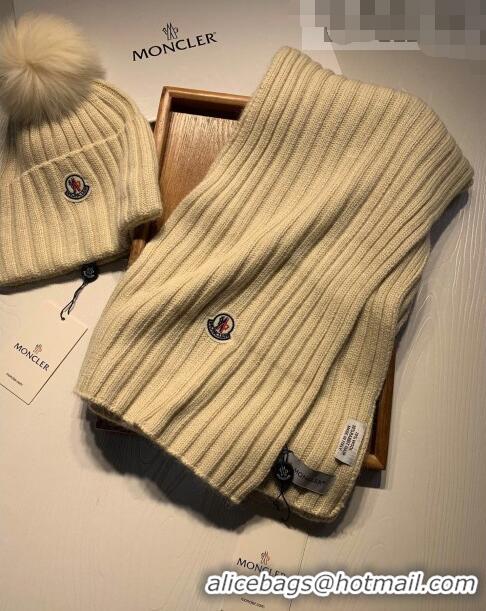 Buy Discount Moncler Wool Knit Hat and Scarf Set 092379 Beige 2022 